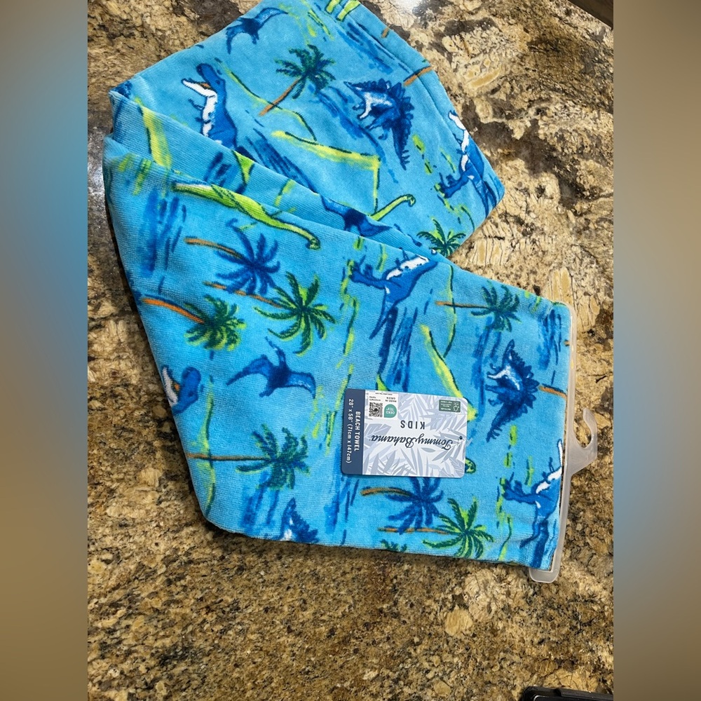Tommy Bahama Kids Beach Towel 28”x58” Dinosaurs and Palm Trees - Brand New!